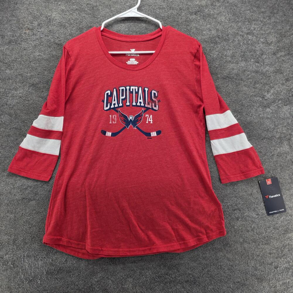 Washington Capitals Shirt Womens M Red NHL Hockey 3/4 Sleeve Fanatics Logo Tee